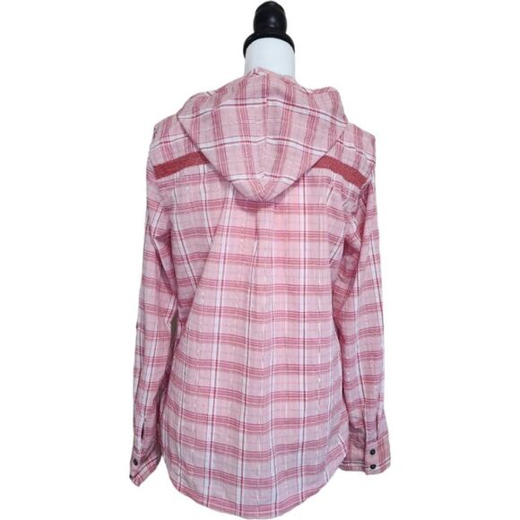 Prana Anja Button Up Hooded Popover Long Sleeve Pink Plaid Size M - Picture 4 of 11